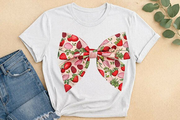 Charming Strawberry Bow T-Shirt Design: A Versatile Asset