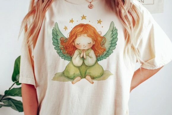 Elevate Projects with a Praying Angel Girl Watercolor Design PNG