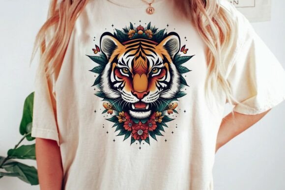 Fierce Tiger Floral Tattoo Design: Bold Graphics for Impact