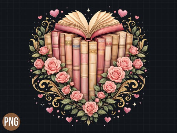 Heart Shape Books and Roses Design: A Premium PNG for Creative Projects
