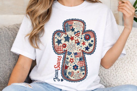 Jesus Saves PNG: A Patriotic Cross Design for Faith & Country