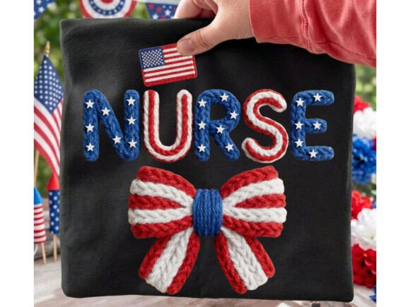 Nurse Flag Bow Faux Yarn Design Tshirt