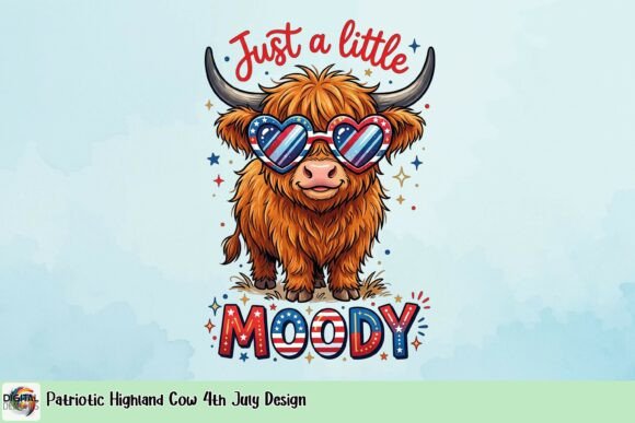 Patriotic Highland Cow: A Vibrant 4th of July Design Asset