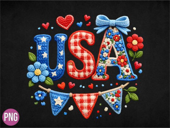 Patriotic USA Crochet Patch Design PNG