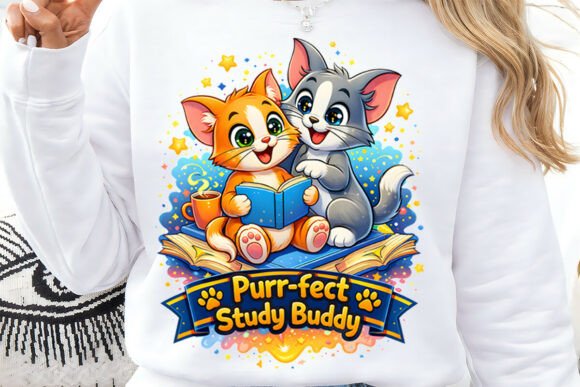 Purr-fect Study Buddy Cat T-Shirt Design