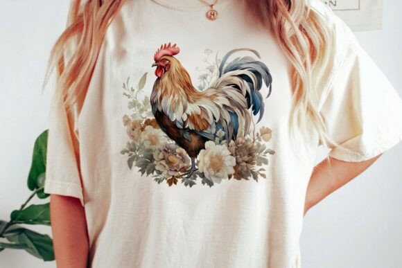 Rooster Floral Watercolor Design PNG: Creative Versatility